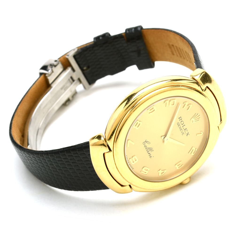 Men's 18K Yellow Gold Rolex Geneve Cellini Watch with Lizard Band