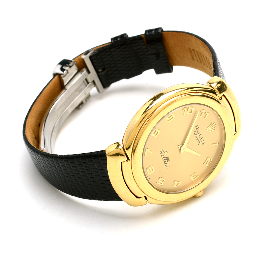 Men's 18K Yellow Gold Rolex Geneve Cellini Watch with Lizard Band