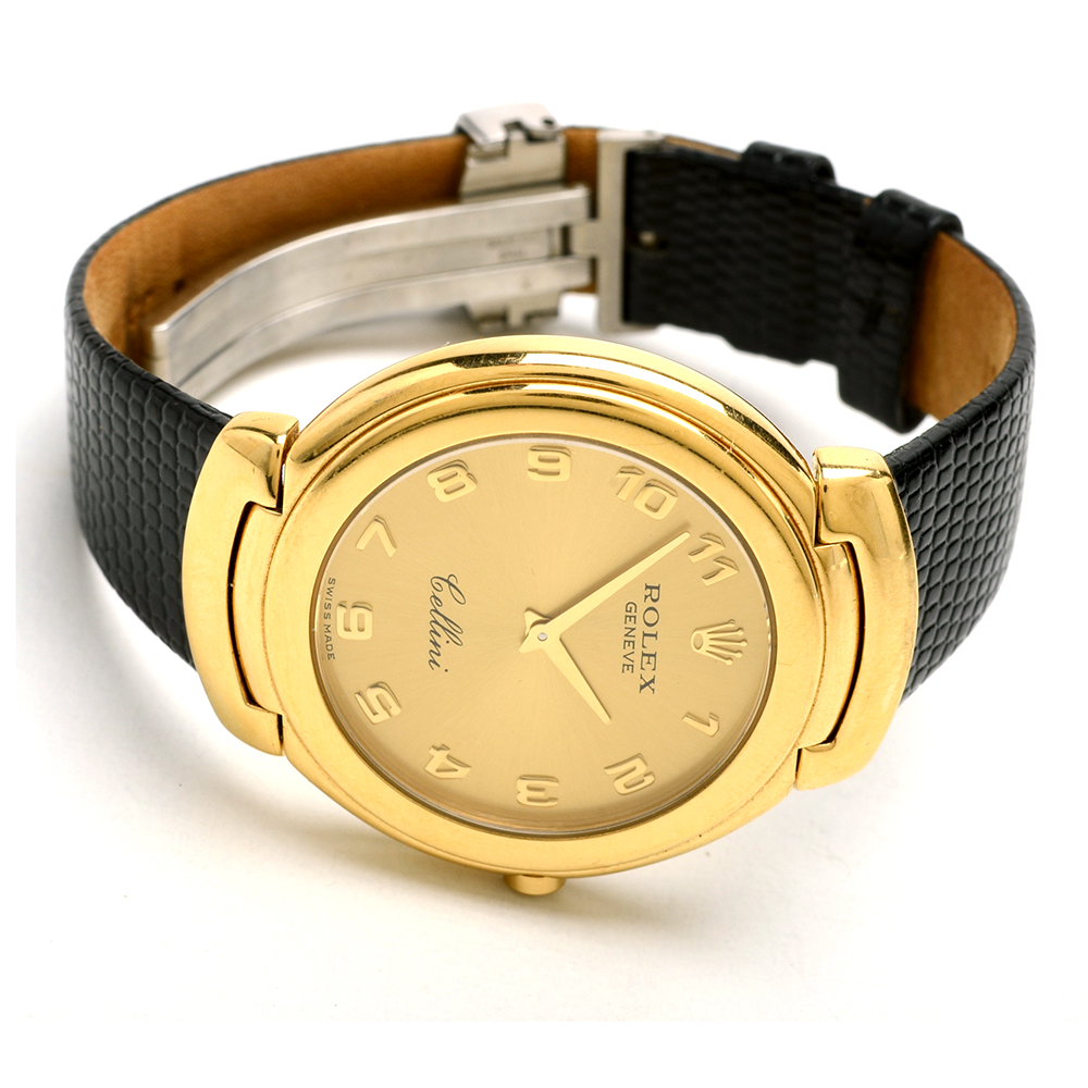 Men's 18K Yellow Gold Rolex Geneve Cellini Watch with Lizard Band