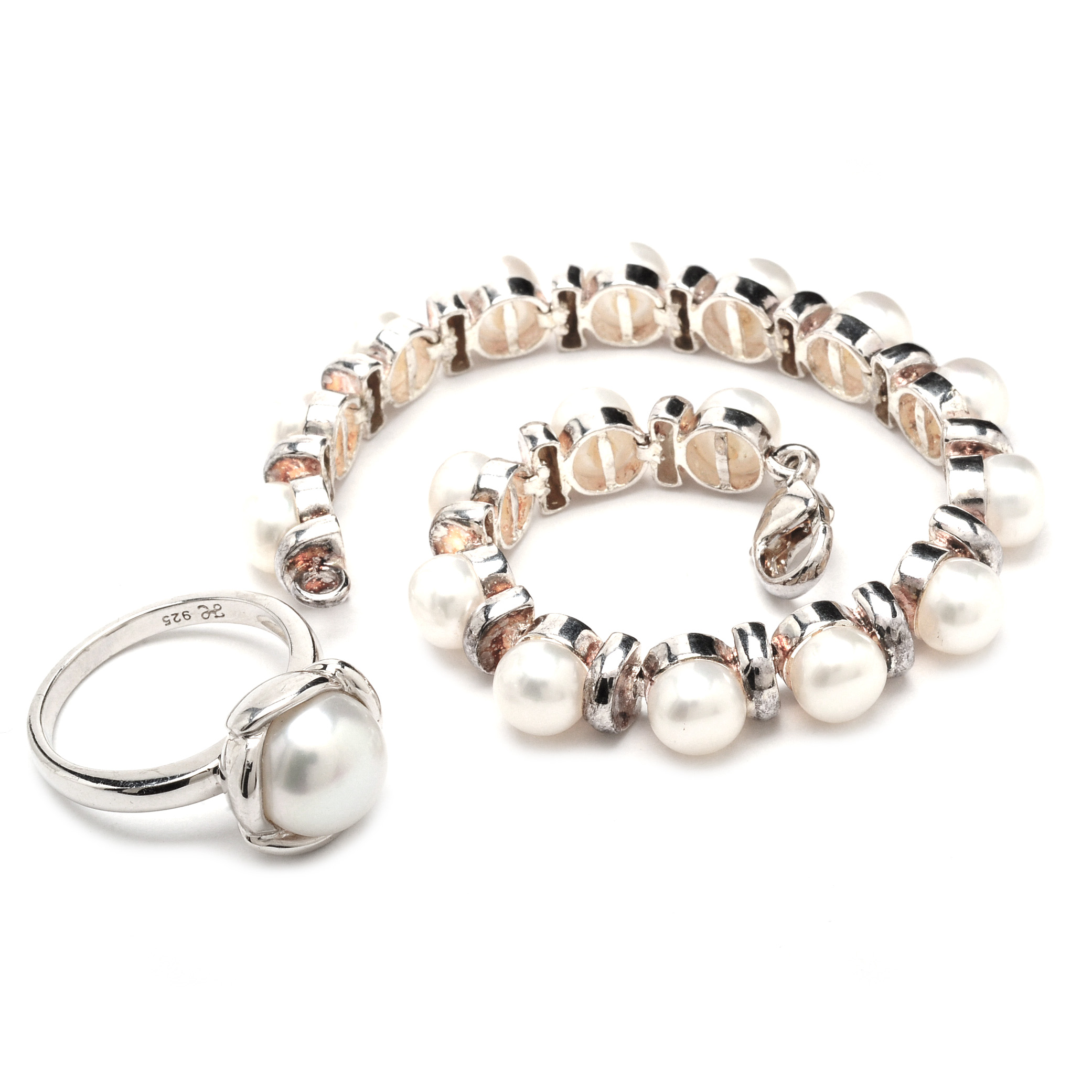 Sterling Silver Cultured Pearl Bracelet and Ring