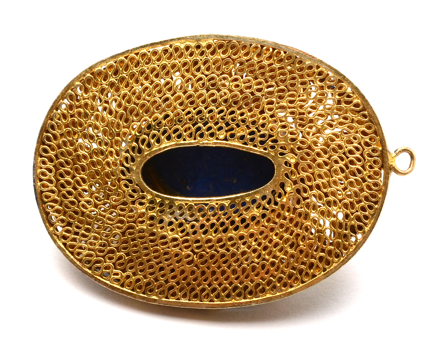 Vintage Chinese Cloisonne Enameled Lapis Lazuli Oval Pendant