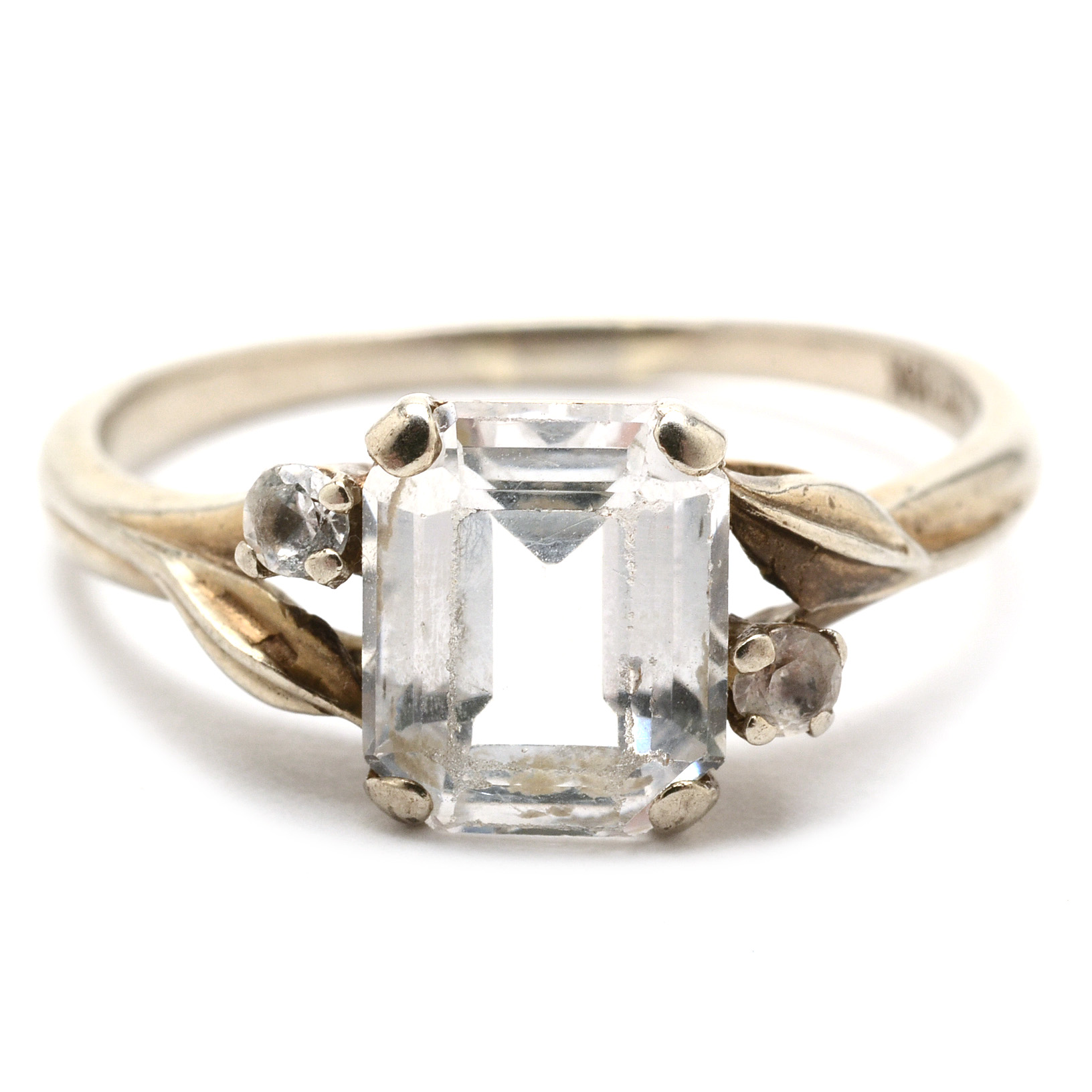 10K White Gold Bypass Ring with Synthetic Spinels