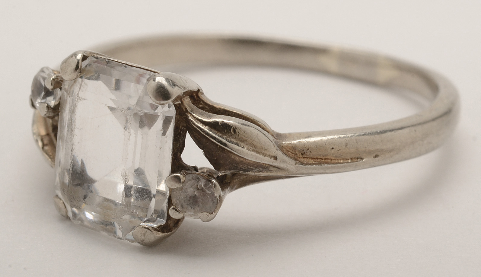 10K White Gold Bypass Ring with Synthetic Spinels