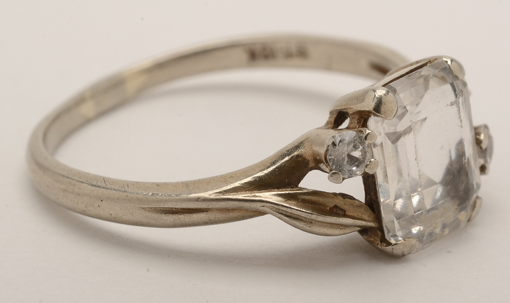 10K White Gold Bypass Ring with Synthetic Spinels