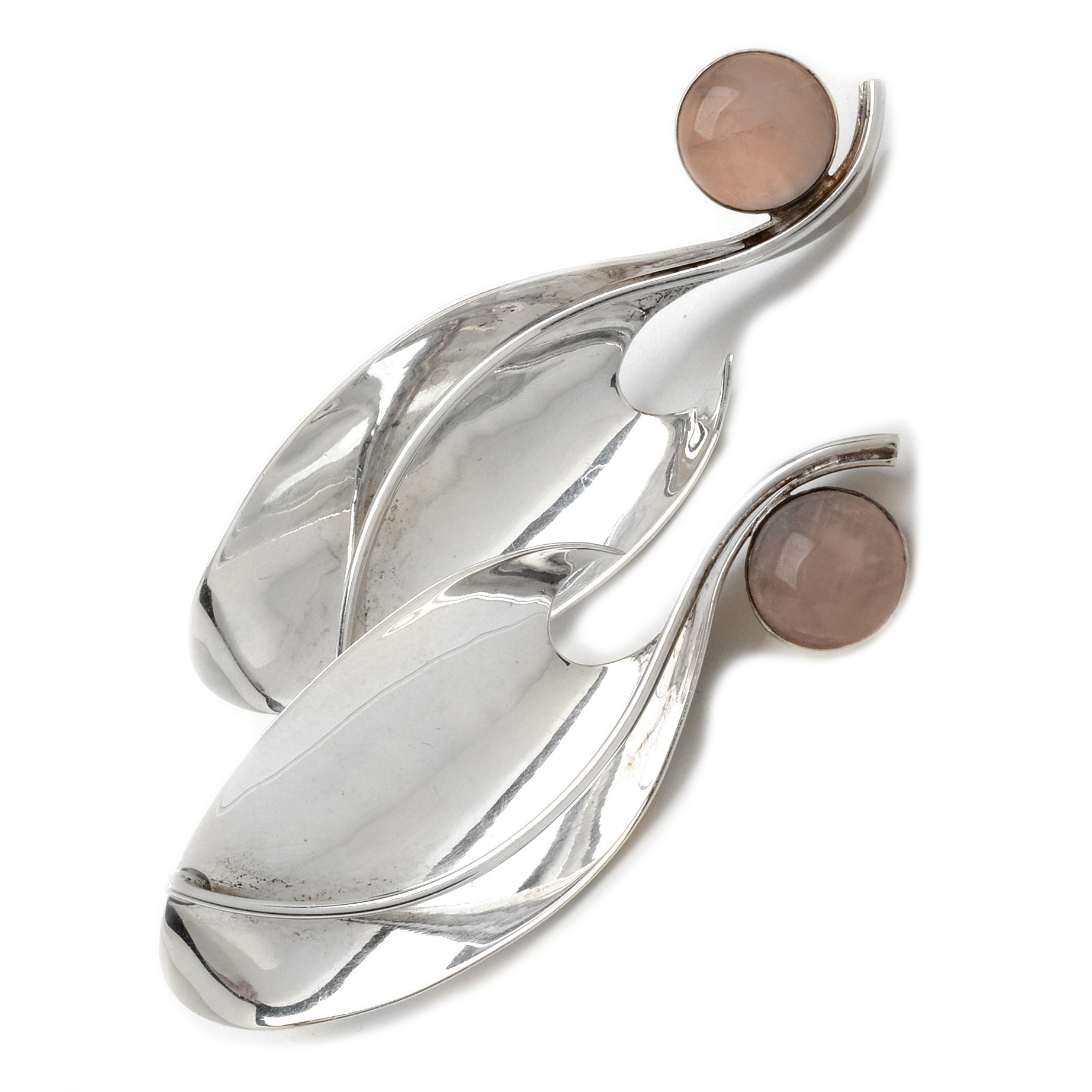 B. Solomon Sterling and Rose Quartz Stylized Pierced Earrings