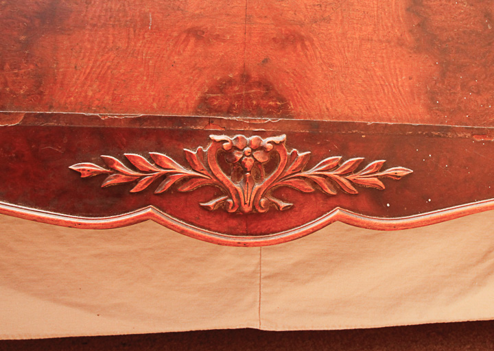 Wood Panel Bed With Carved and Burl Veneer Details