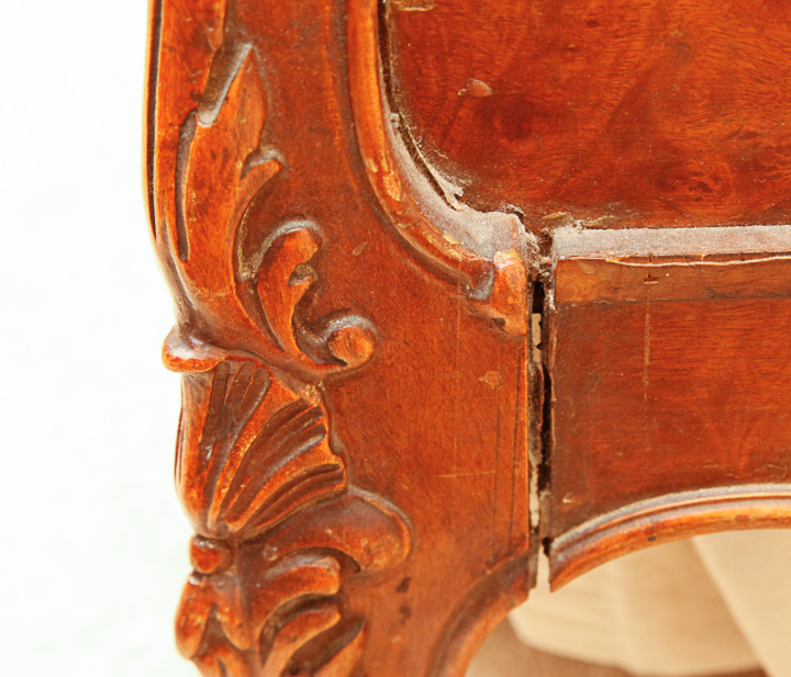 Wood Panel Bed With Carved and Burl Veneer Details