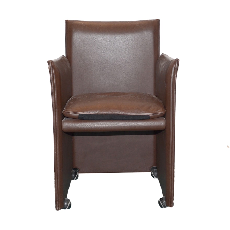 Modernist Style Brown Leather Armchair by Cassina
