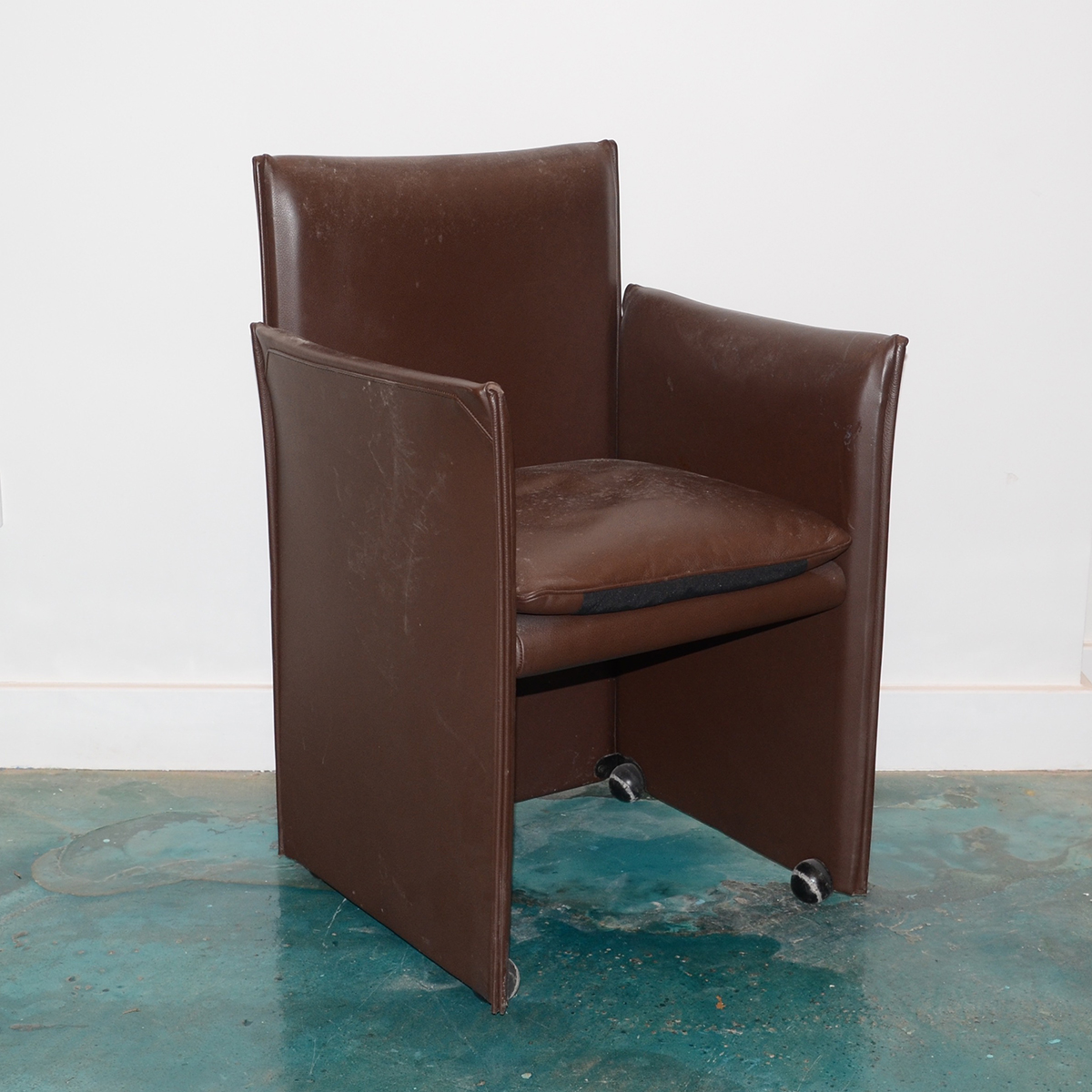 Modernist Style Brown Leather Armchair by Cassina