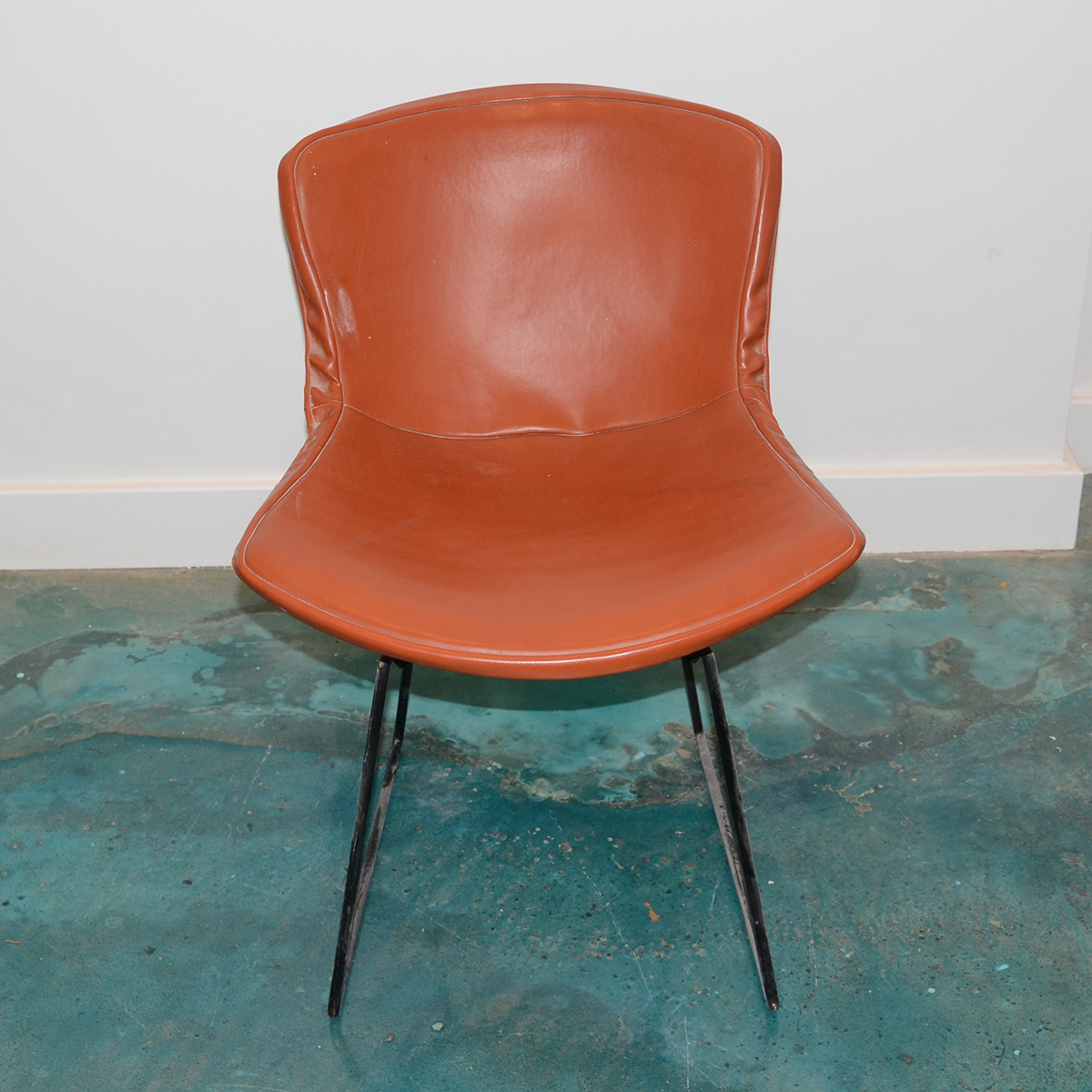 Metal and Leather Side Chair by Harry Bertoia for Knoll