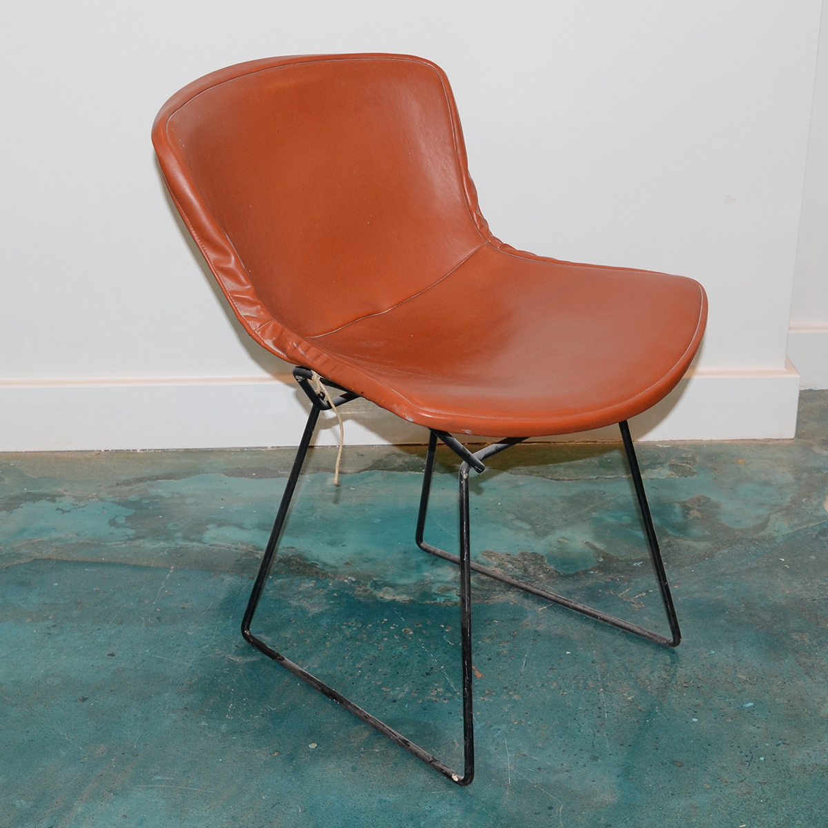 Metal and Leather Side Chair by Harry Bertoia for Knoll