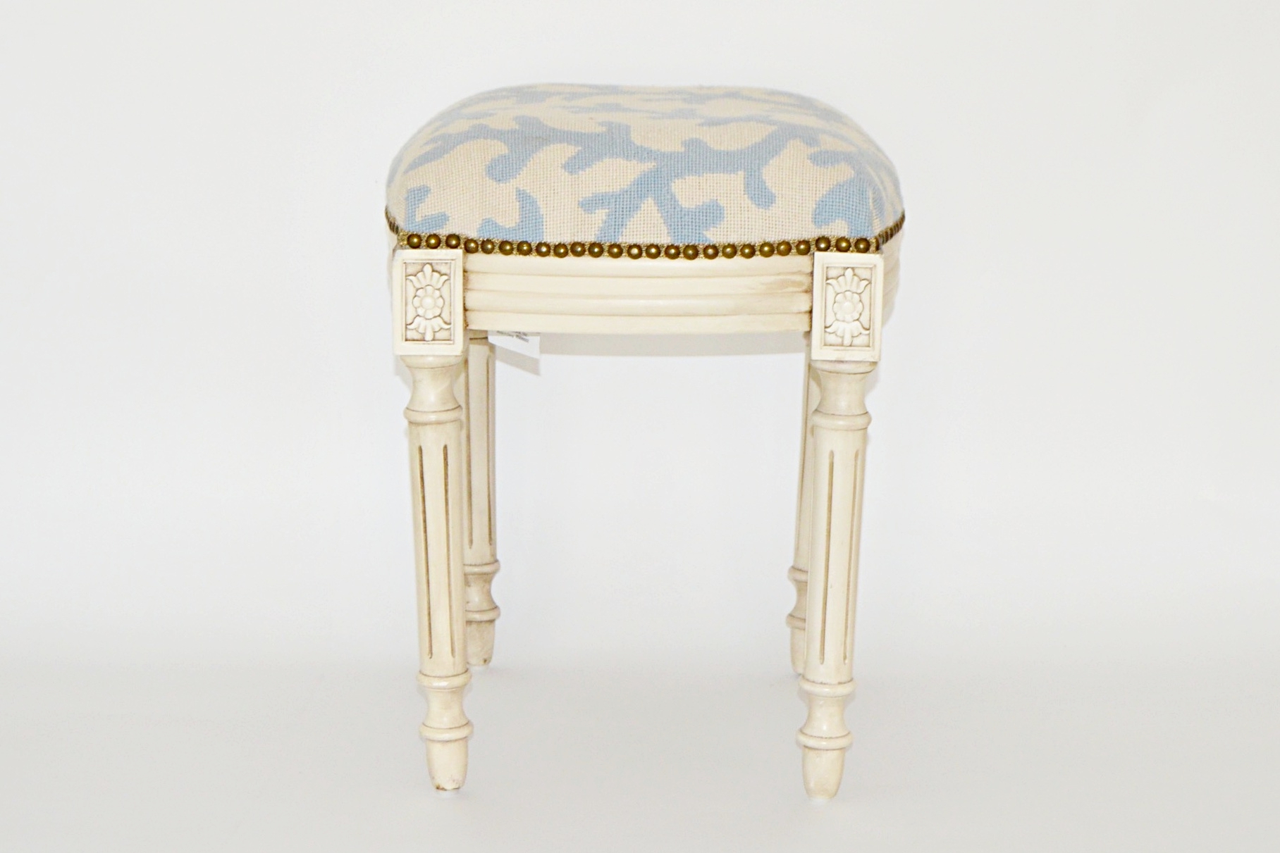 Coral Needlepoint Stool and Pillows