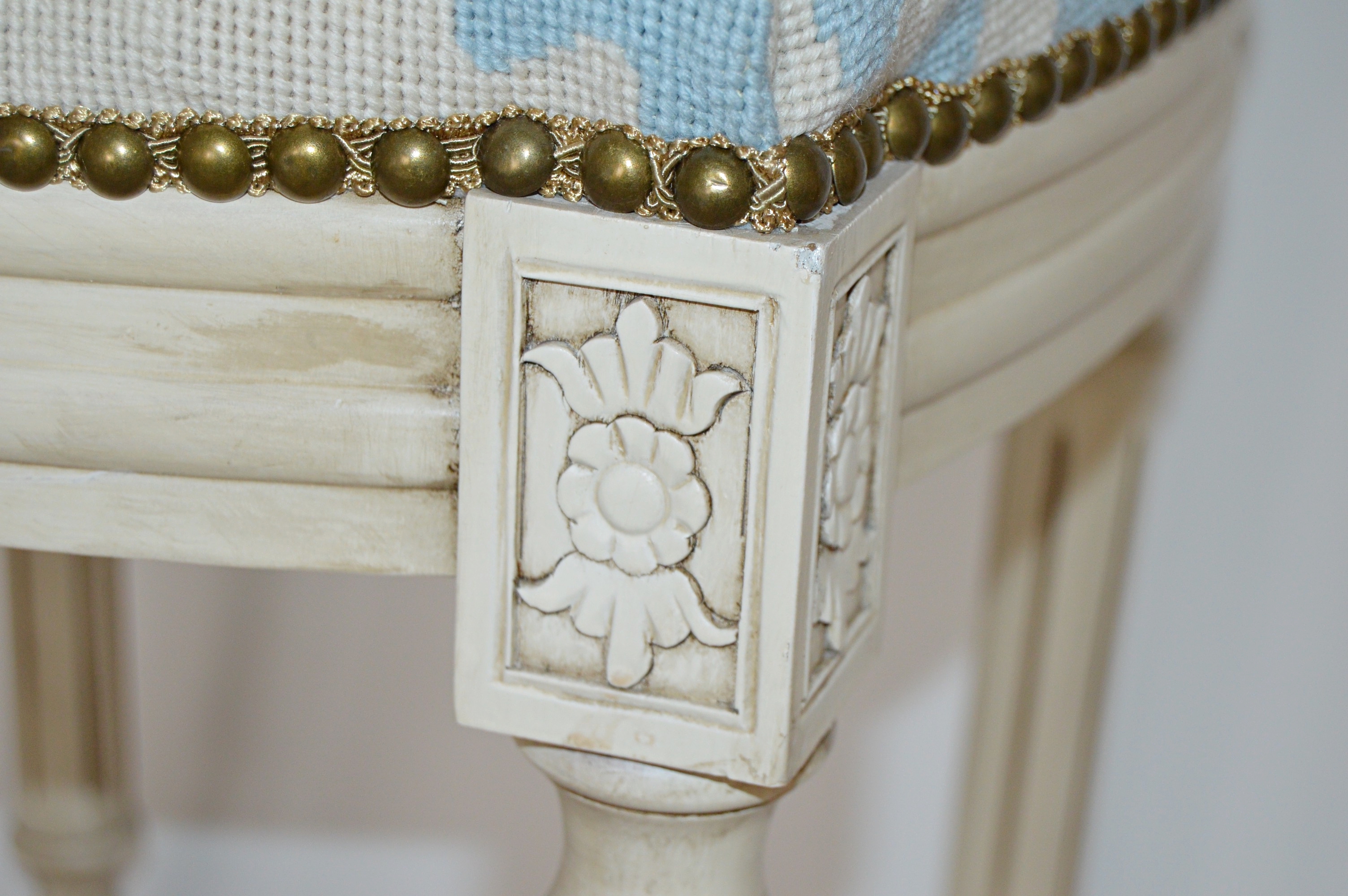 Coral Needlepoint Stool and Pillows