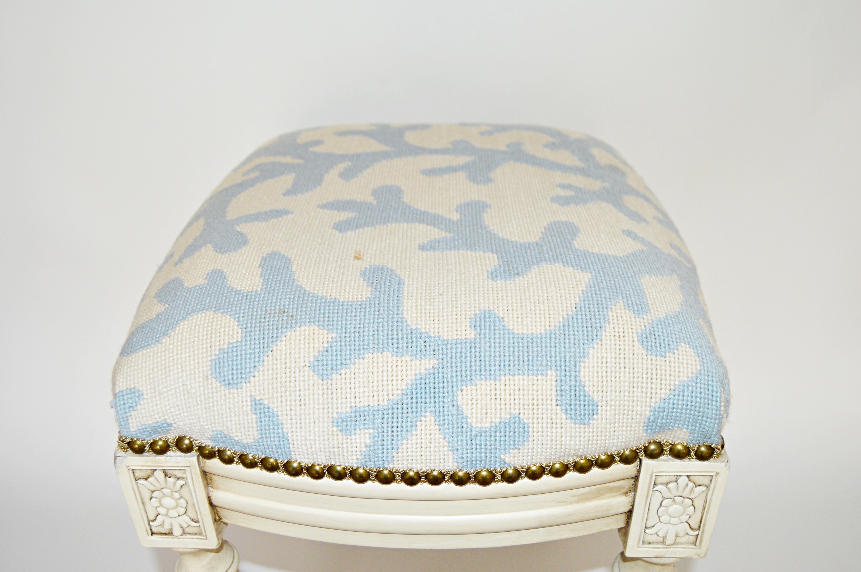 Coral Needlepoint Stool and Pillows