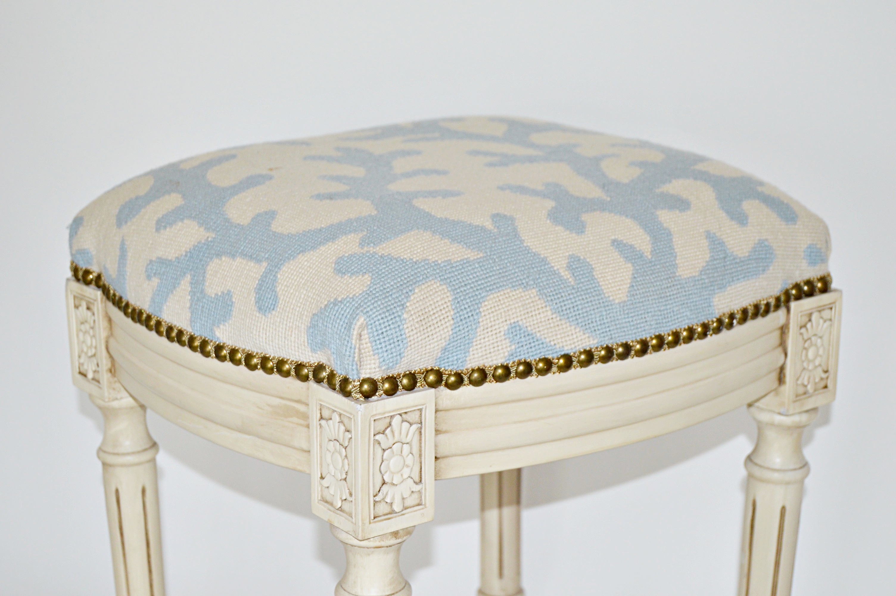Coral Needlepoint Stool and Pillows