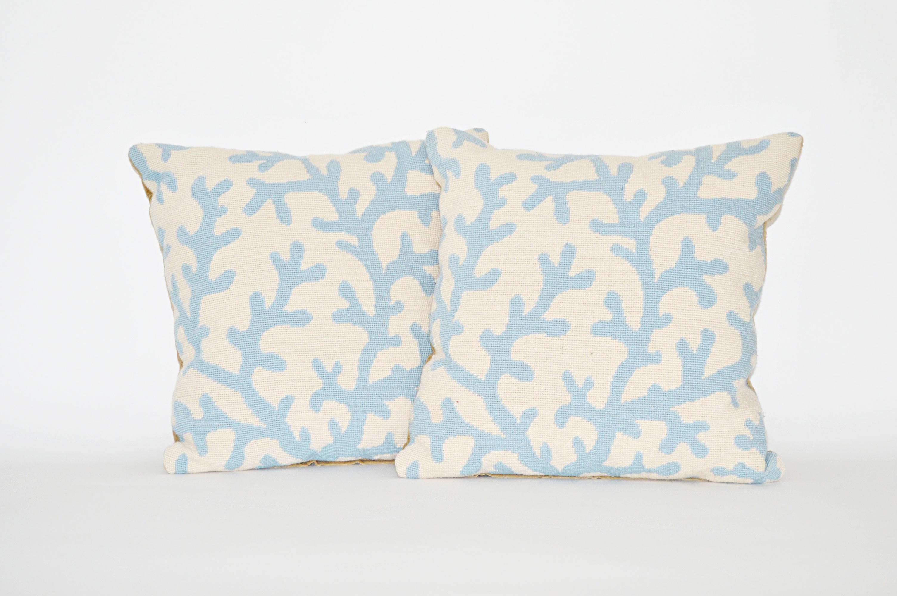 Coral Needlepoint Stool and Pillows