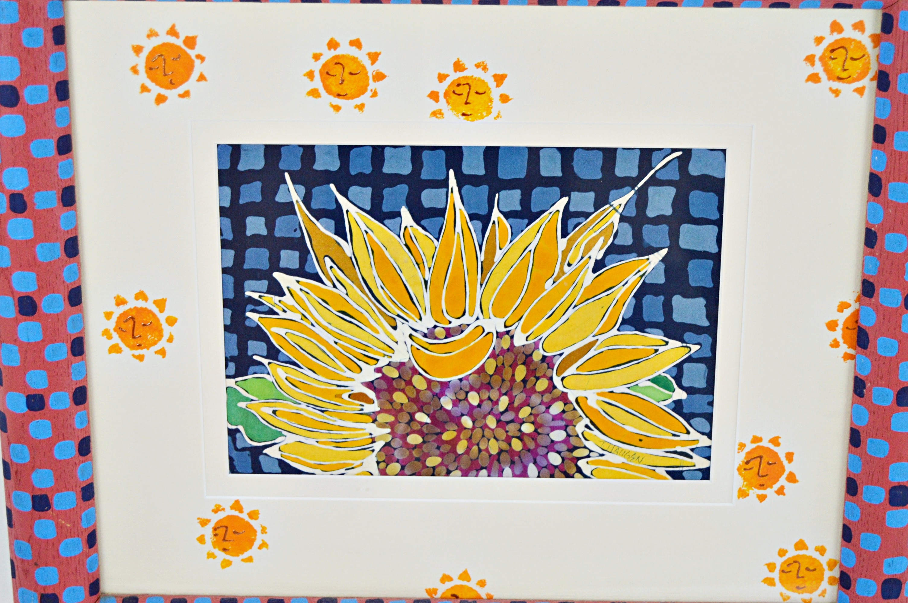 T. Haugen Framed Batik Sunflower