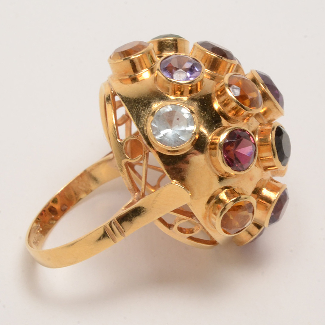 18K Yellow Gold Multi-Stone Sputnik Dome Ring