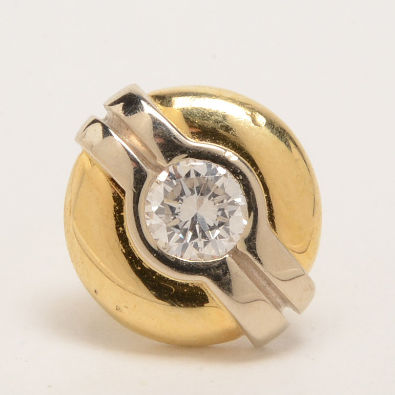 18K Two Tone Gold Diamond Pierced Earrings