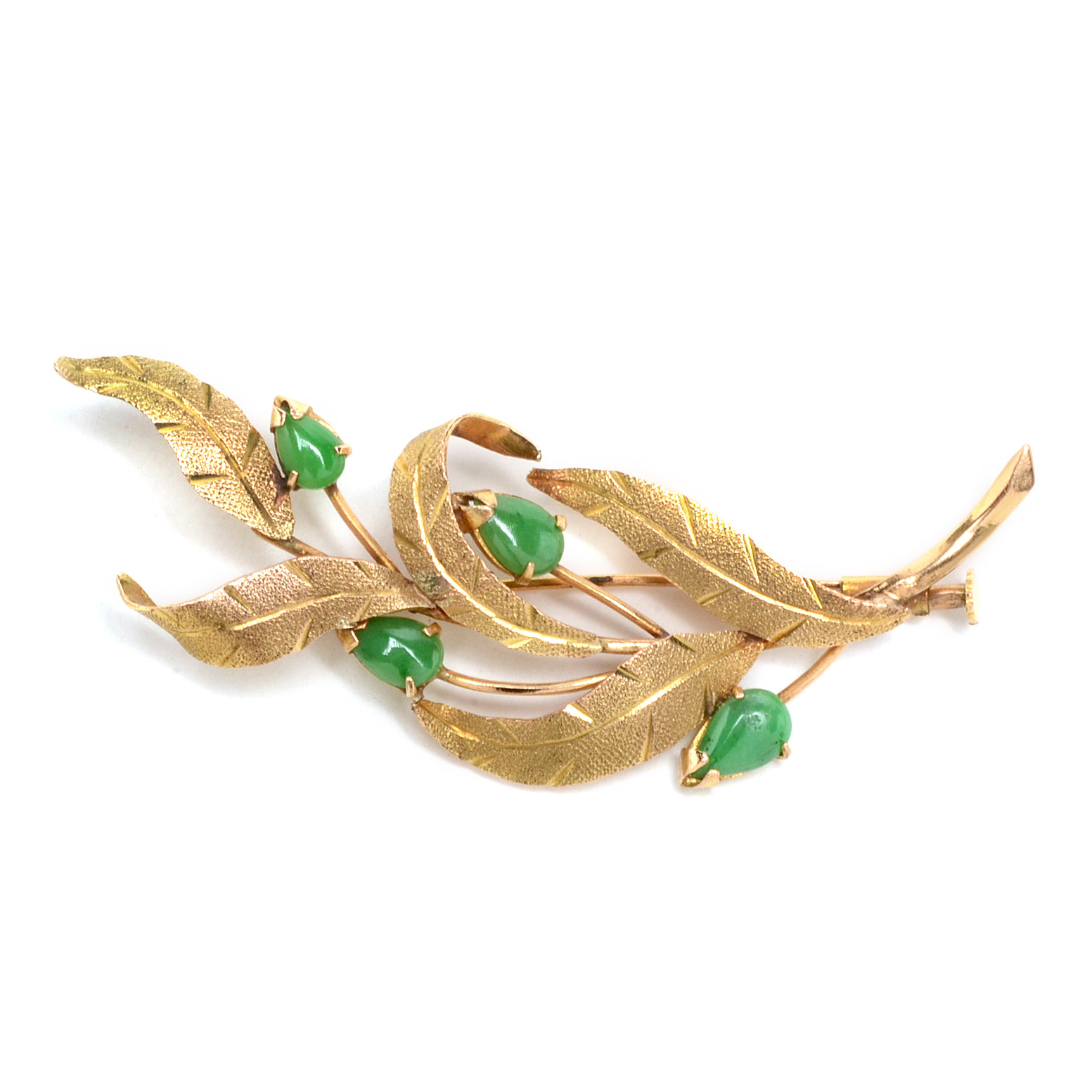 18K Yellow Gold Serpentine Stylized Foliate Brooch