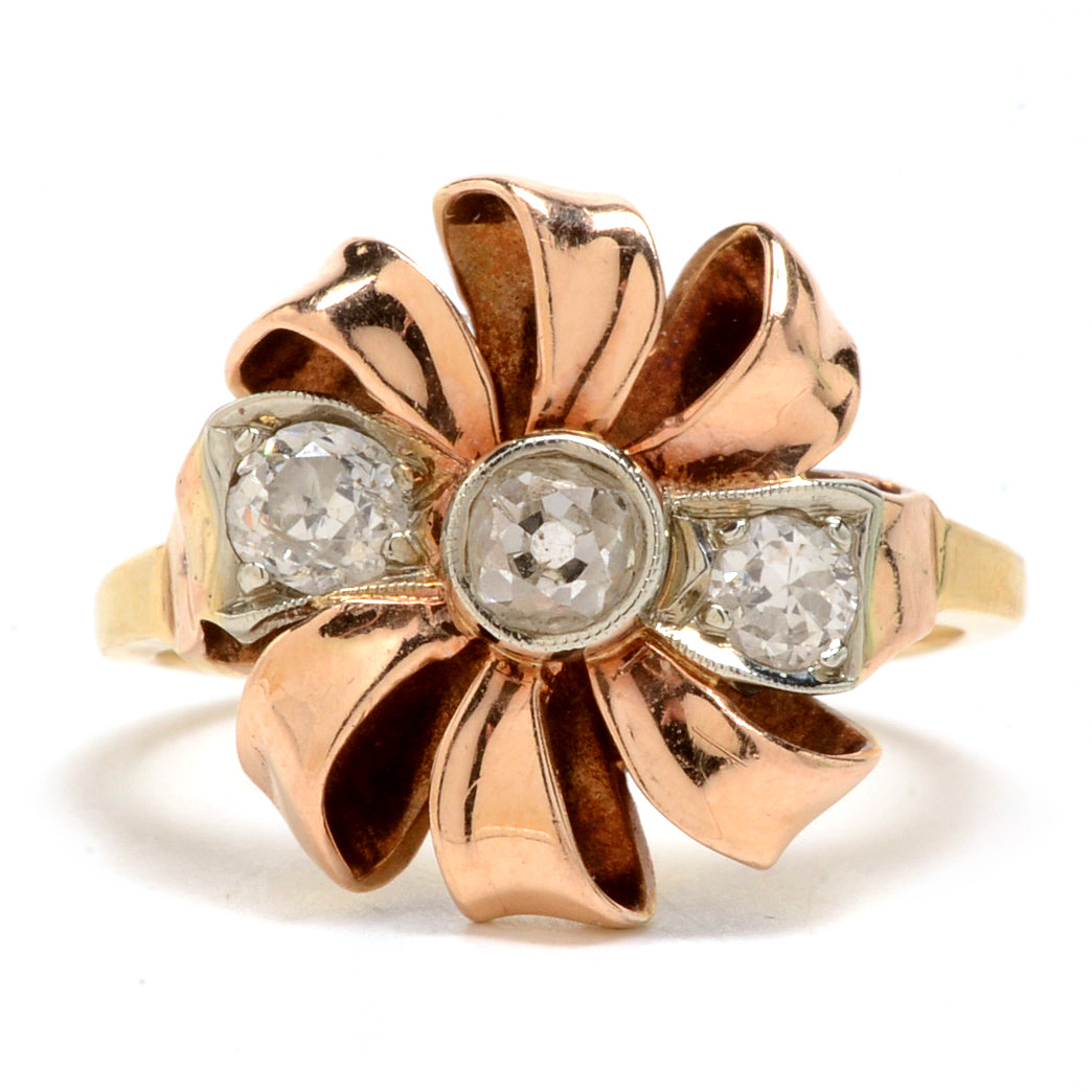 Vintage 14K Yellow and Rose Gold Diamond Ring