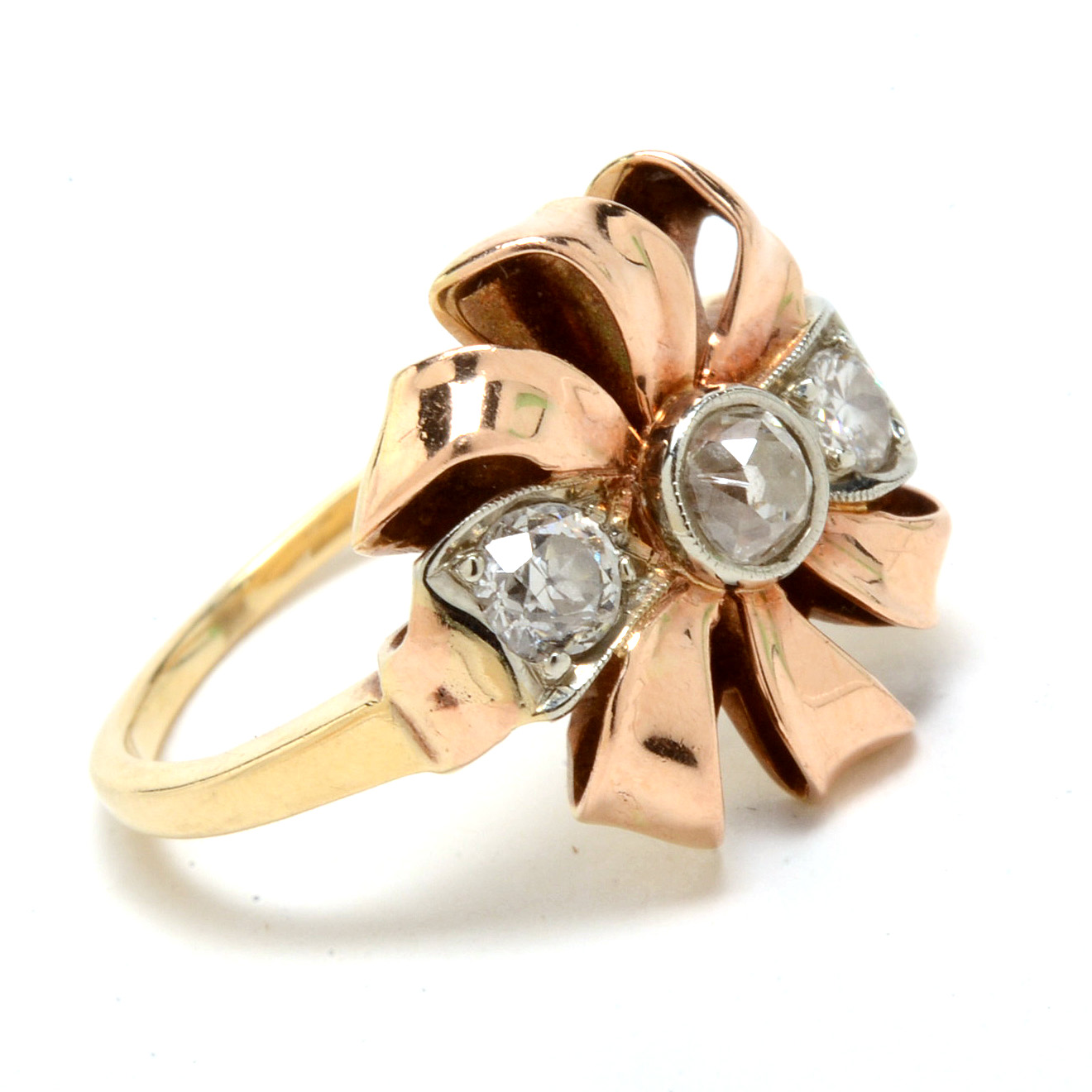 Vintage 14K Yellow and Rose Gold Diamond Ring