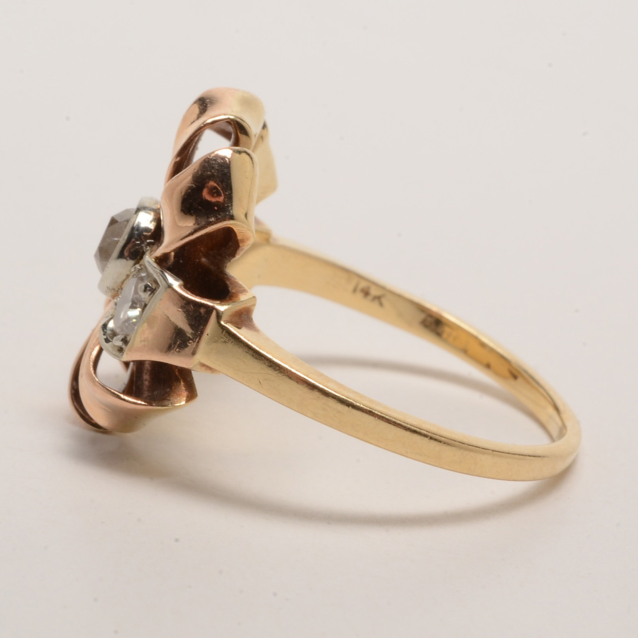 Vintage 14K Yellow and Rose Gold Diamond Ring
