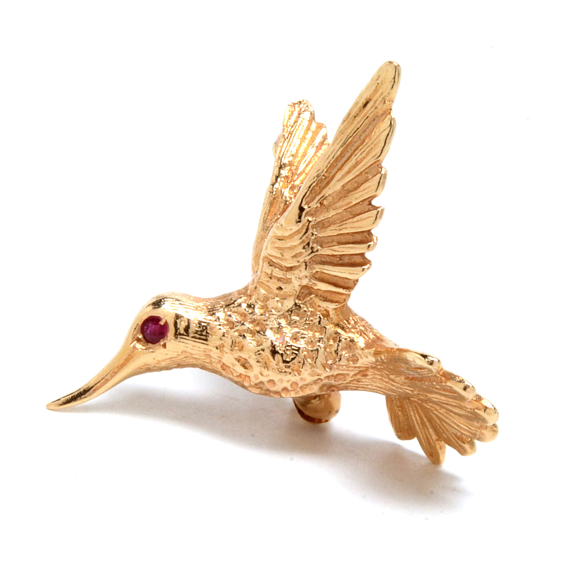 14K Yellow Gold Hummingbird Pin with Ruby Eye