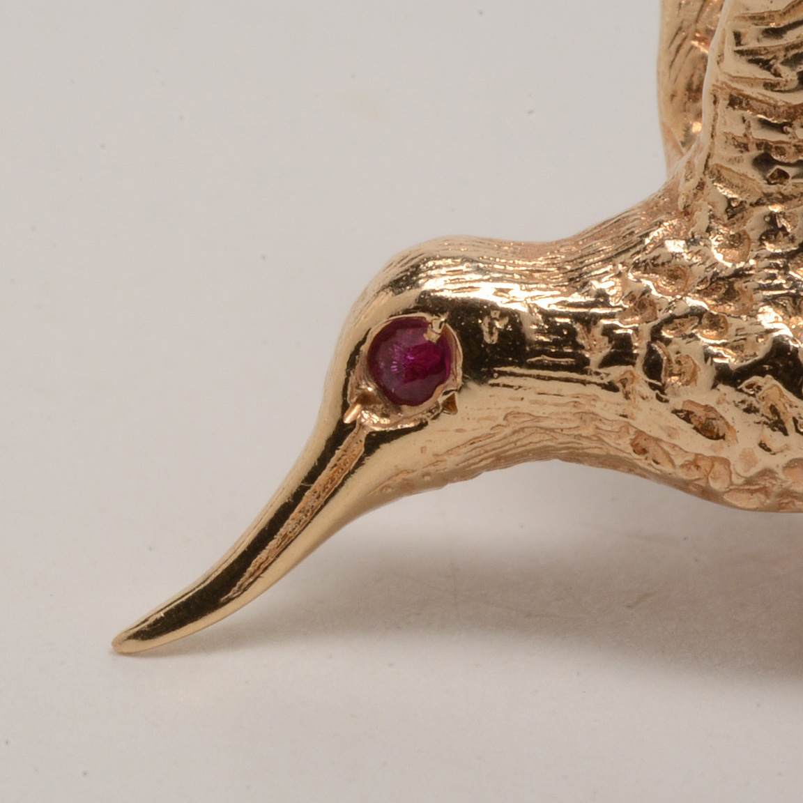 14K Yellow Gold Hummingbird Pin with Ruby Eye
