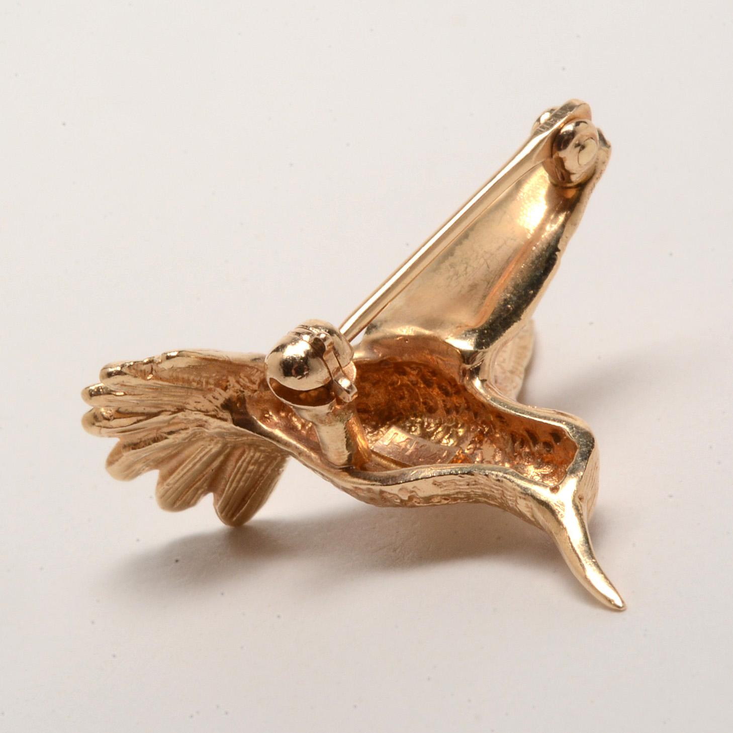 14K Yellow Gold Hummingbird Pin with Ruby Eye