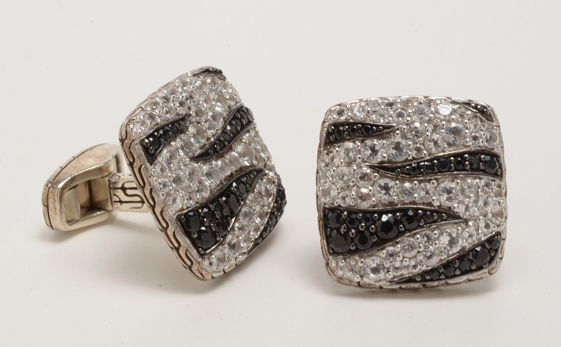 John Hardy Sterling Macan Black and White Sapphire Cufflinks