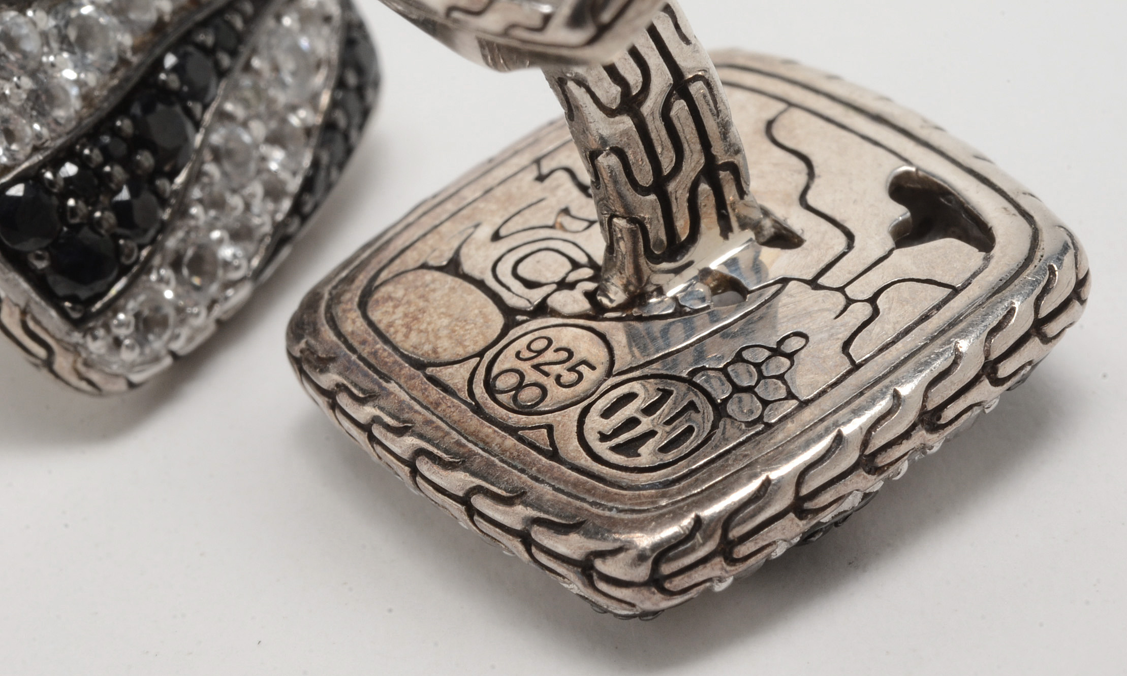 John Hardy Sterling Macan Black and White Sapphire Cufflinks