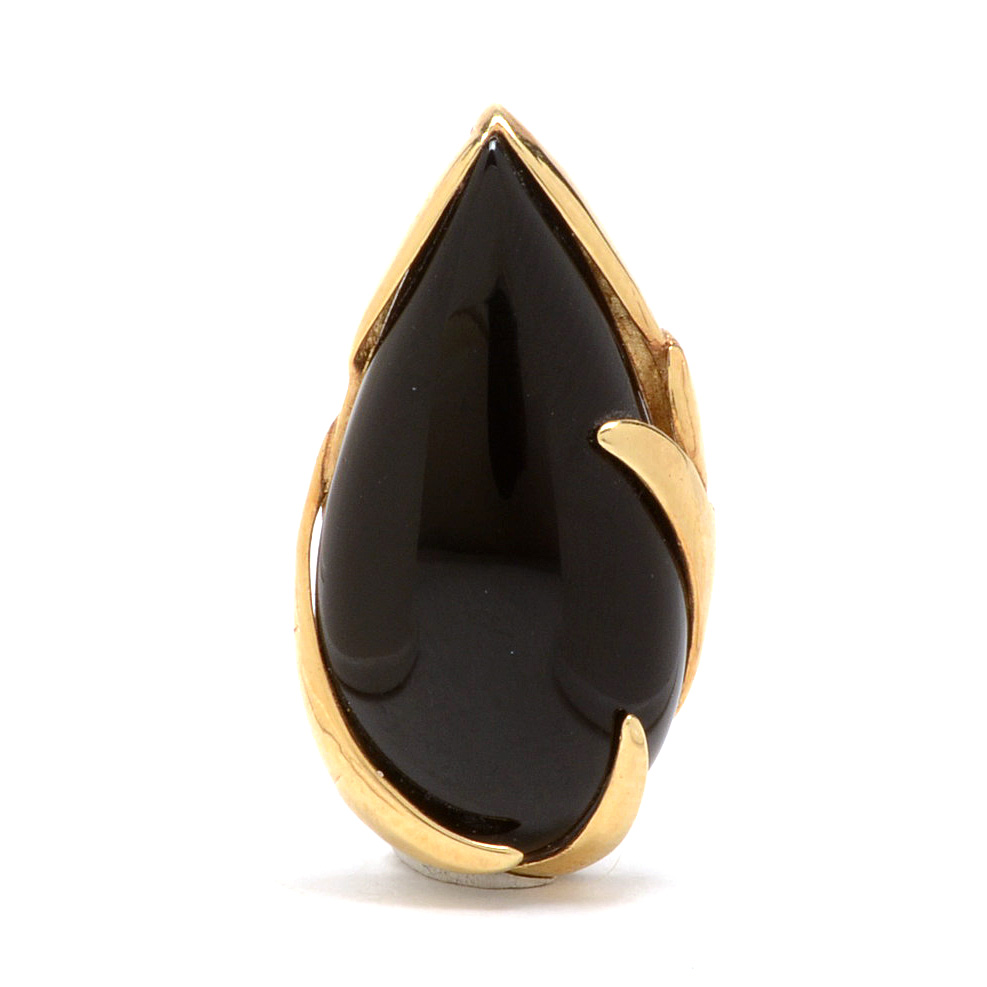 14K Yellow Gold Black Onyx Stylized Pierced Earrings