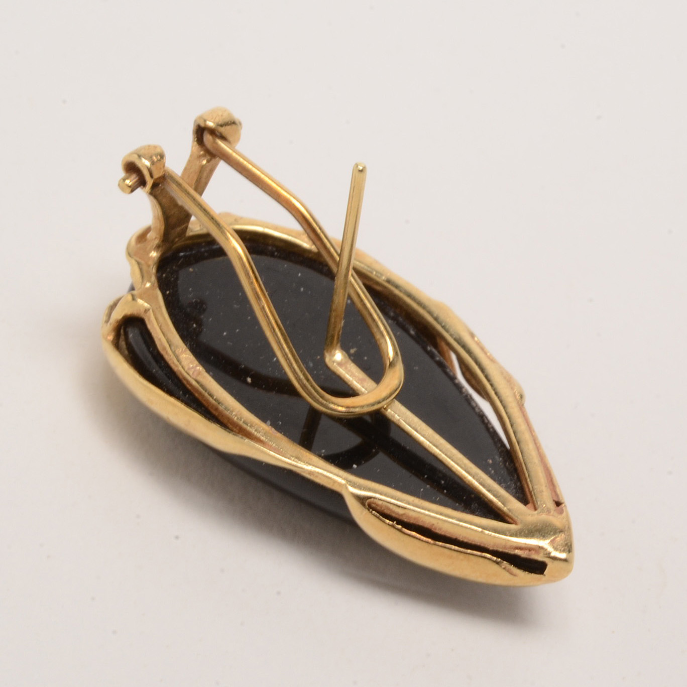 14K Yellow Gold Black Onyx Stylized Pierced Earrings