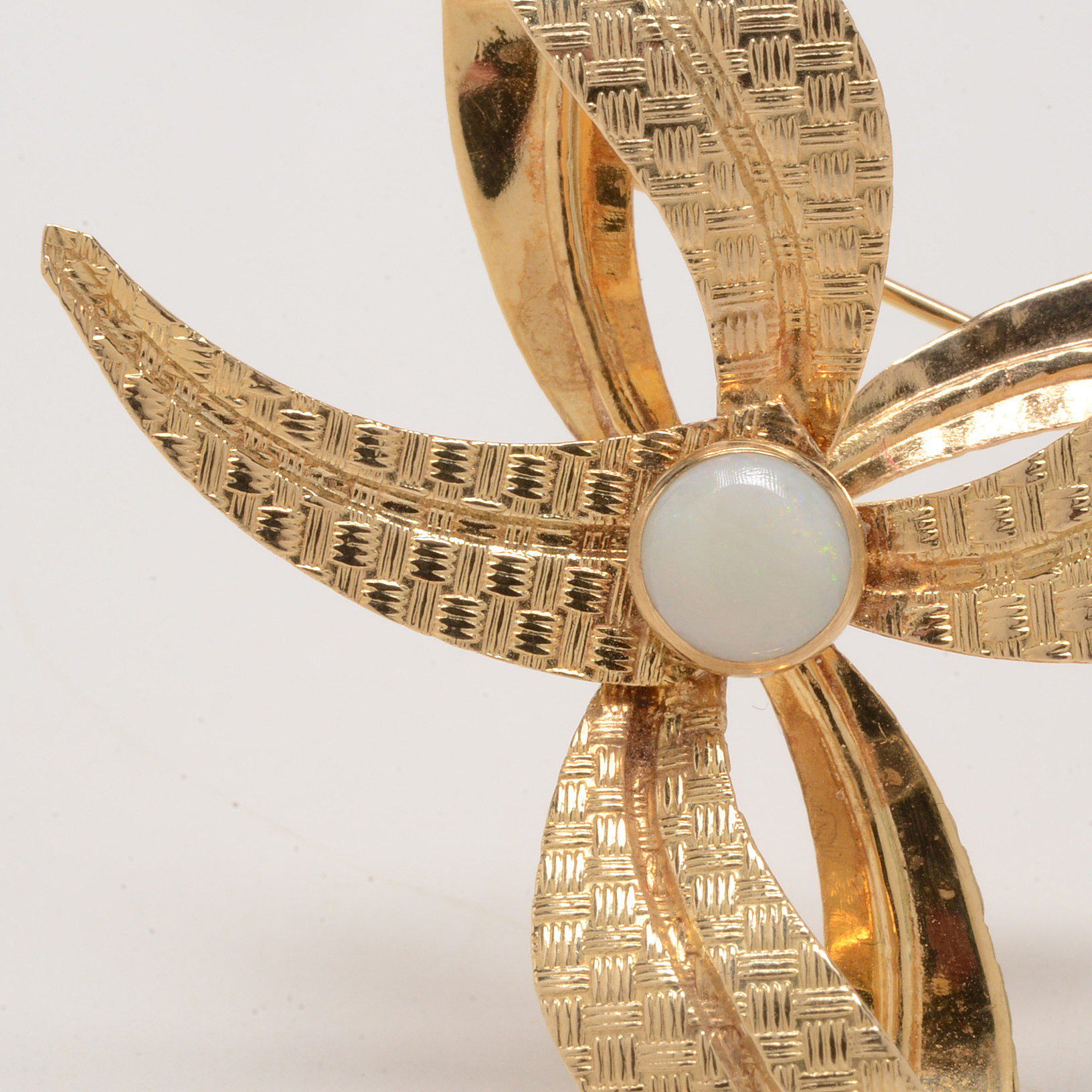 14K Yellow Gold Opal Bow Brooch