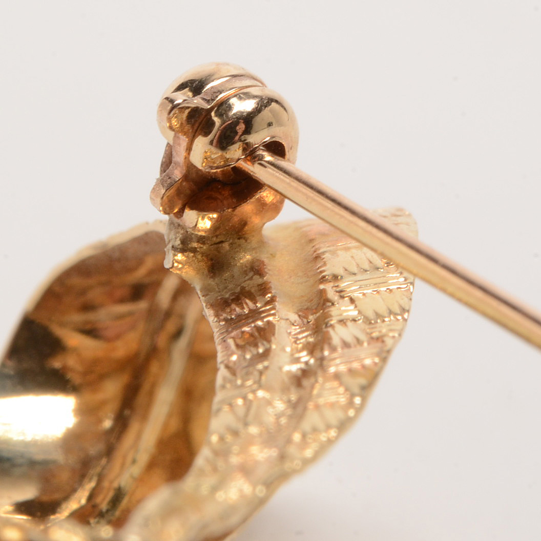 14K Yellow Gold Opal Bow Brooch