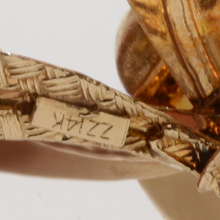 14K Yellow Gold Opal Bow Brooch