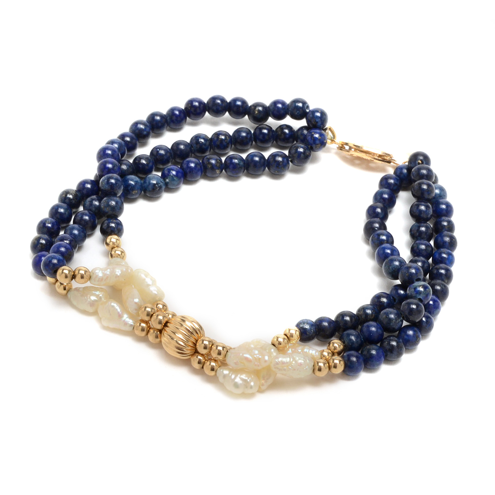 14K Yellow Gold Lapis Lazuli Cultured Freshwater Pearl Bracelet