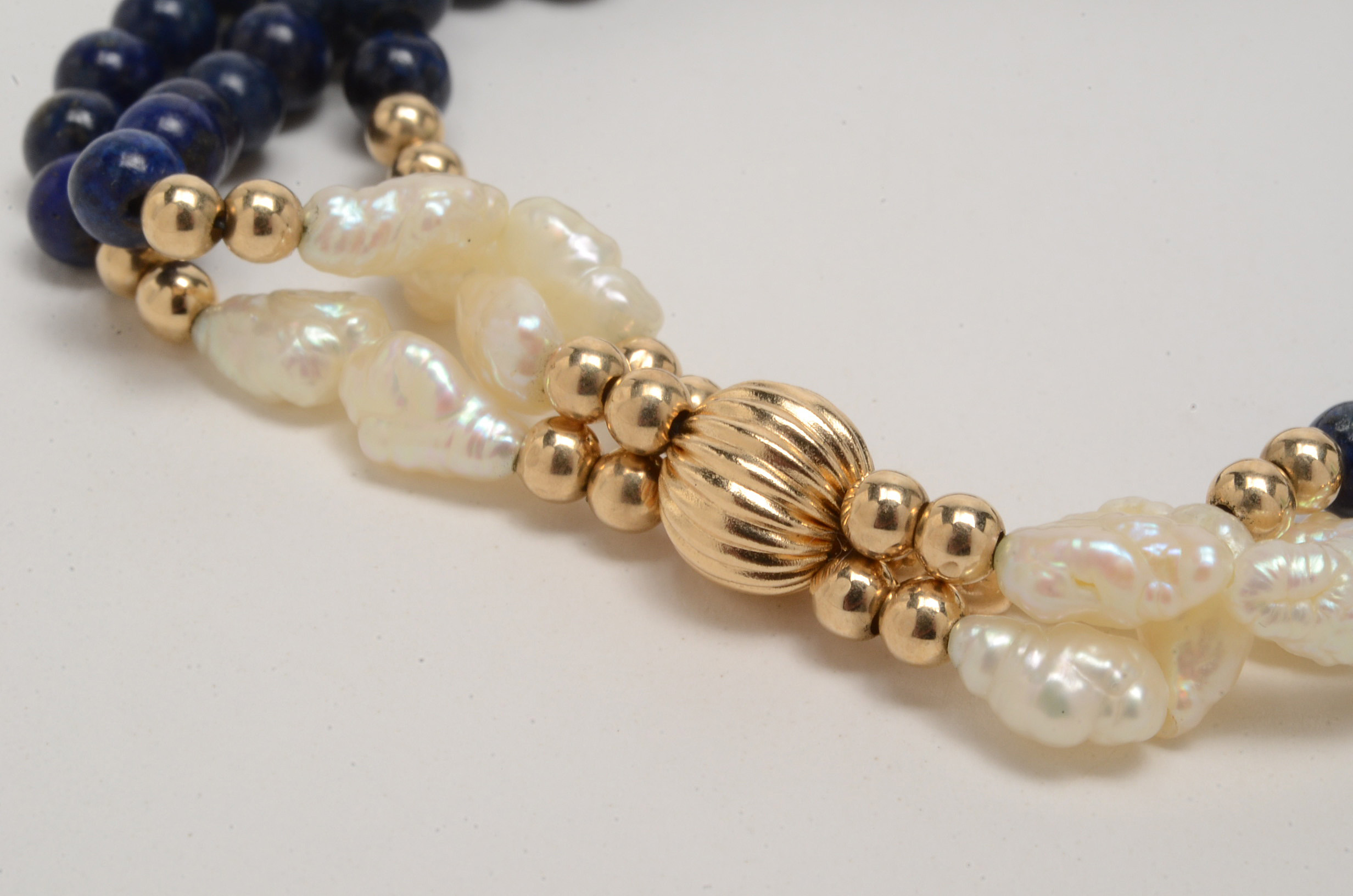 14K Yellow Gold Lapis Lazuli Cultured Freshwater Pearl Bracelet