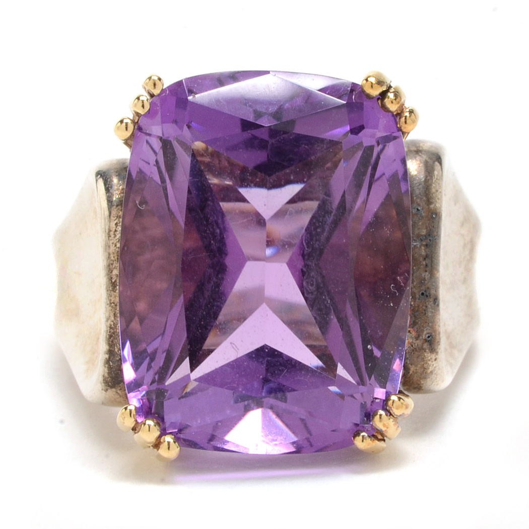 Sterling Silver 14K Gold Two Tone Amethyst Ring