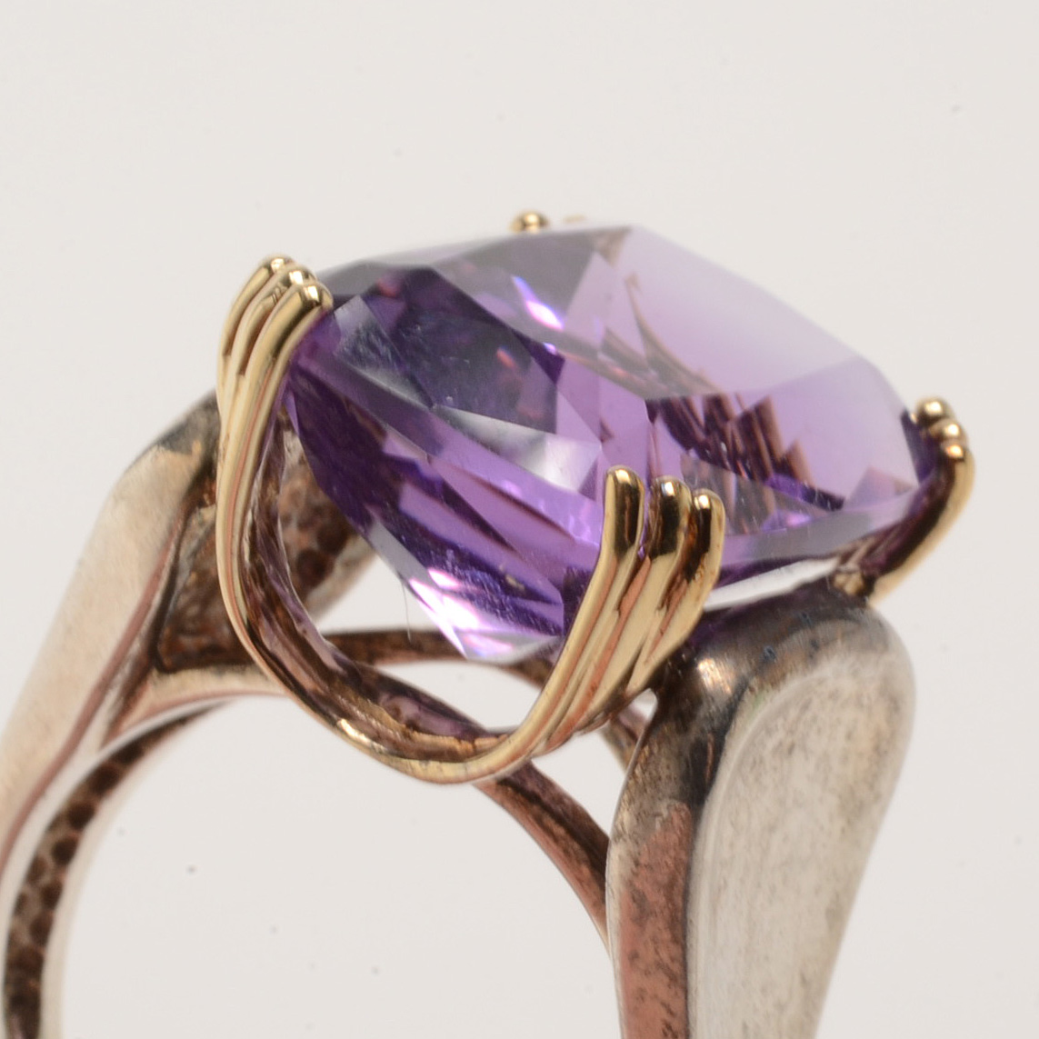 Sterling Silver 14K Gold Two Tone Amethyst Ring