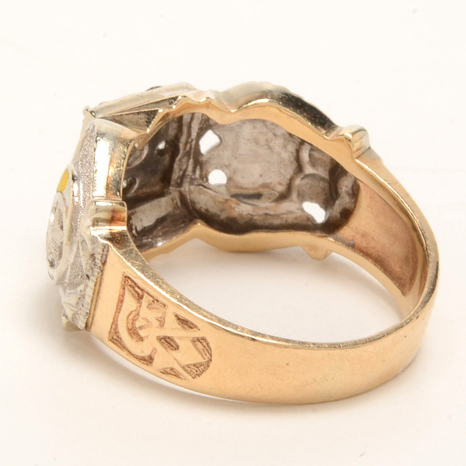 Men's Vintage 10K Yellow Gold Diamond and Enameled Masonic Ring