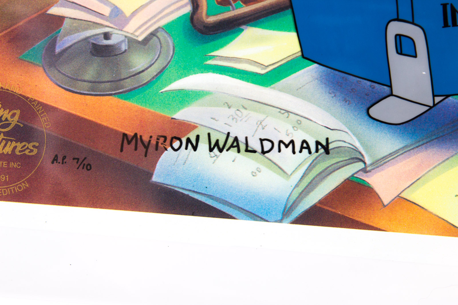 Hand Painted Popeye Themed Animation Cel "Who Does Your Taxes" Signed by Myron Waldman