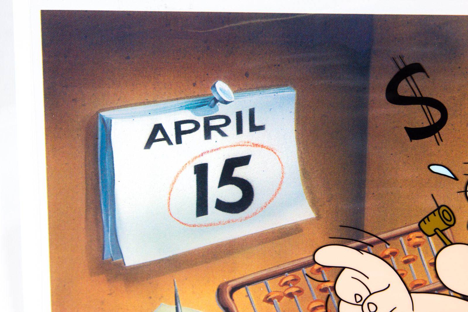 Hand Painted Popeye Themed Animation Cel "Who Does Your Taxes" Signed by Myron Waldman