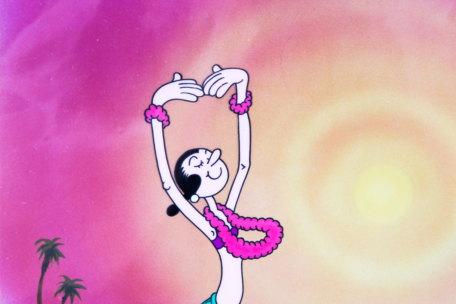 Hand Painted Popeye Animation Cel "Dancing on the Beach", Signed By Myron Waldman