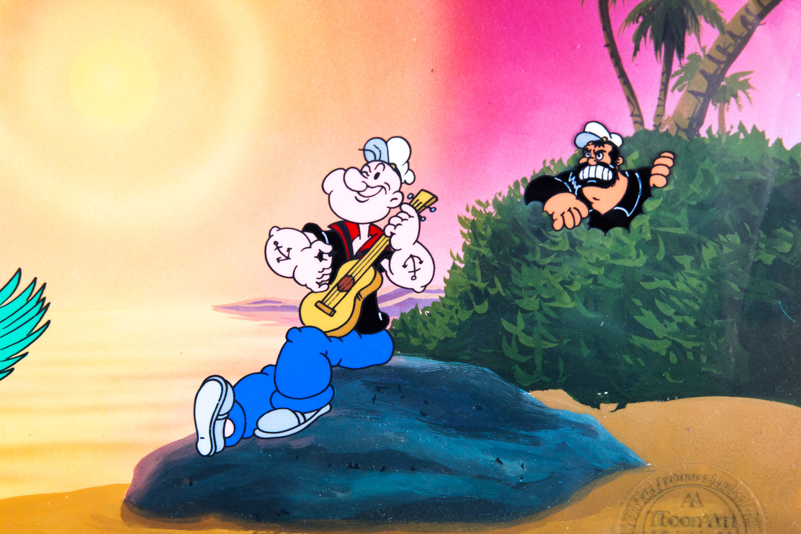 Hand Painted Popeye Animation Cel "Dancing on the Beach", Signed By Myron Waldman