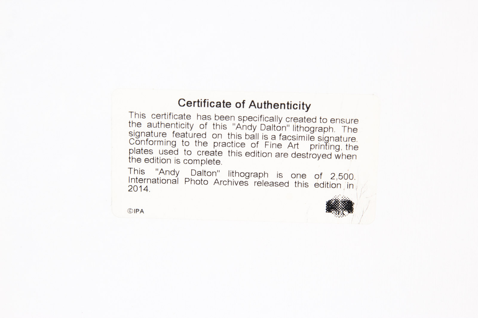 Andy Dalton Cincinnati Bengals Lithograph with Facsimile Signature