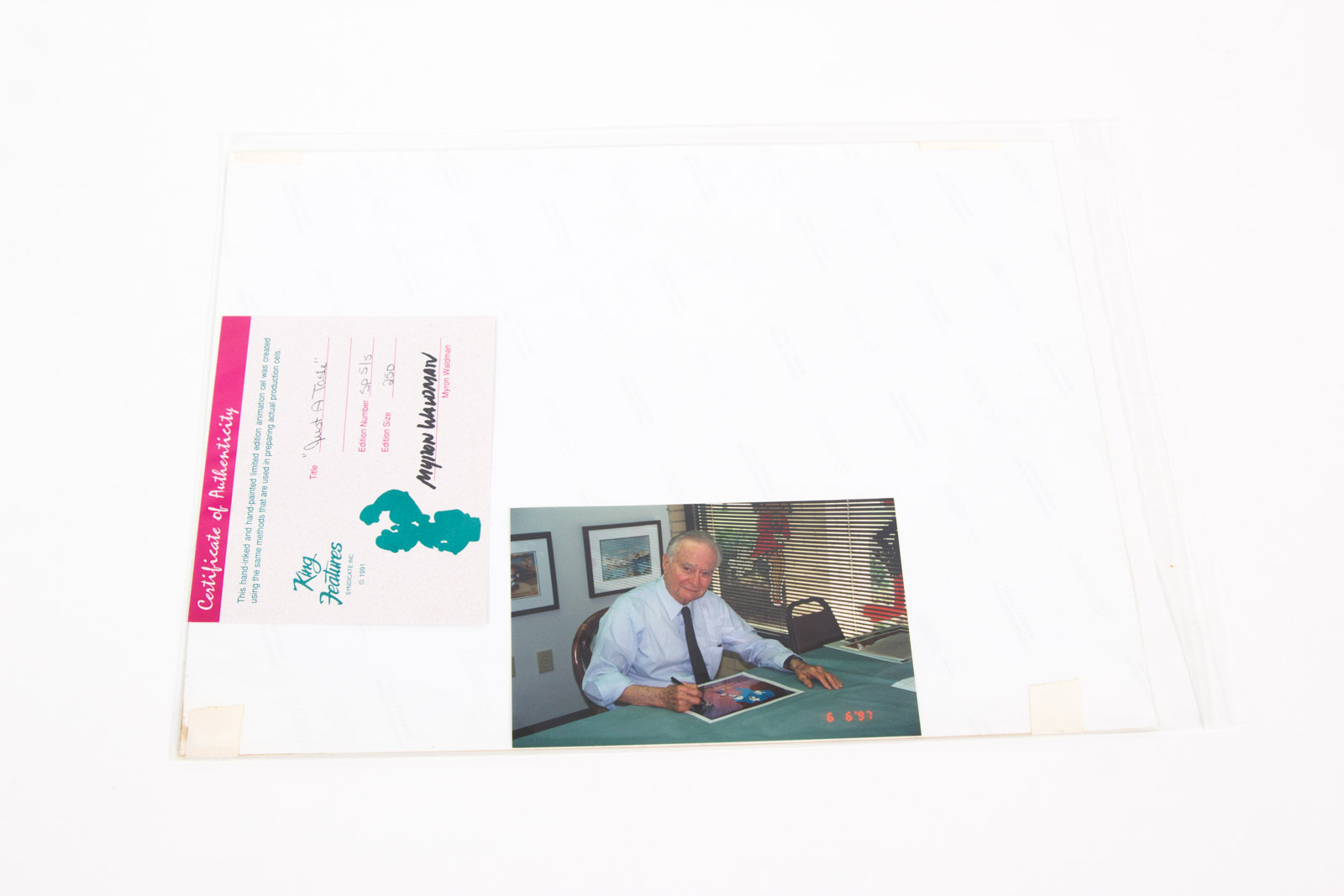 Hand Painted Popeye Animation Cel "Just a Taste" by Myron Waldman