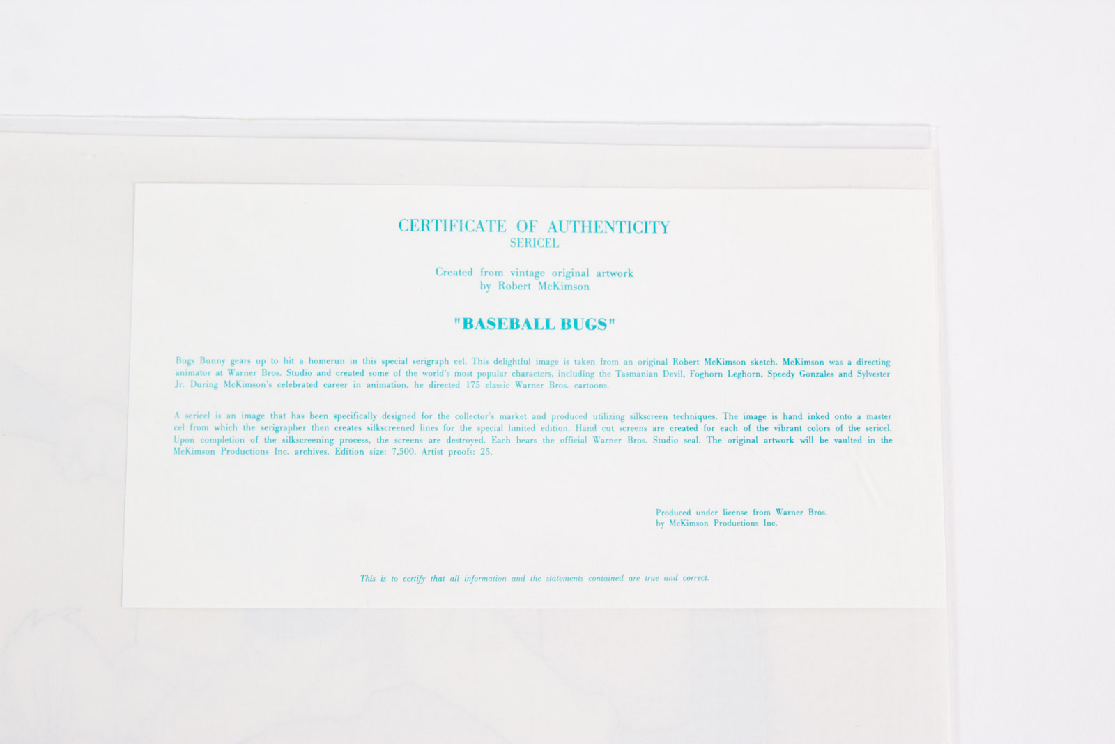 After Robert McKimson "Baseball Bugs" Animation Sericel