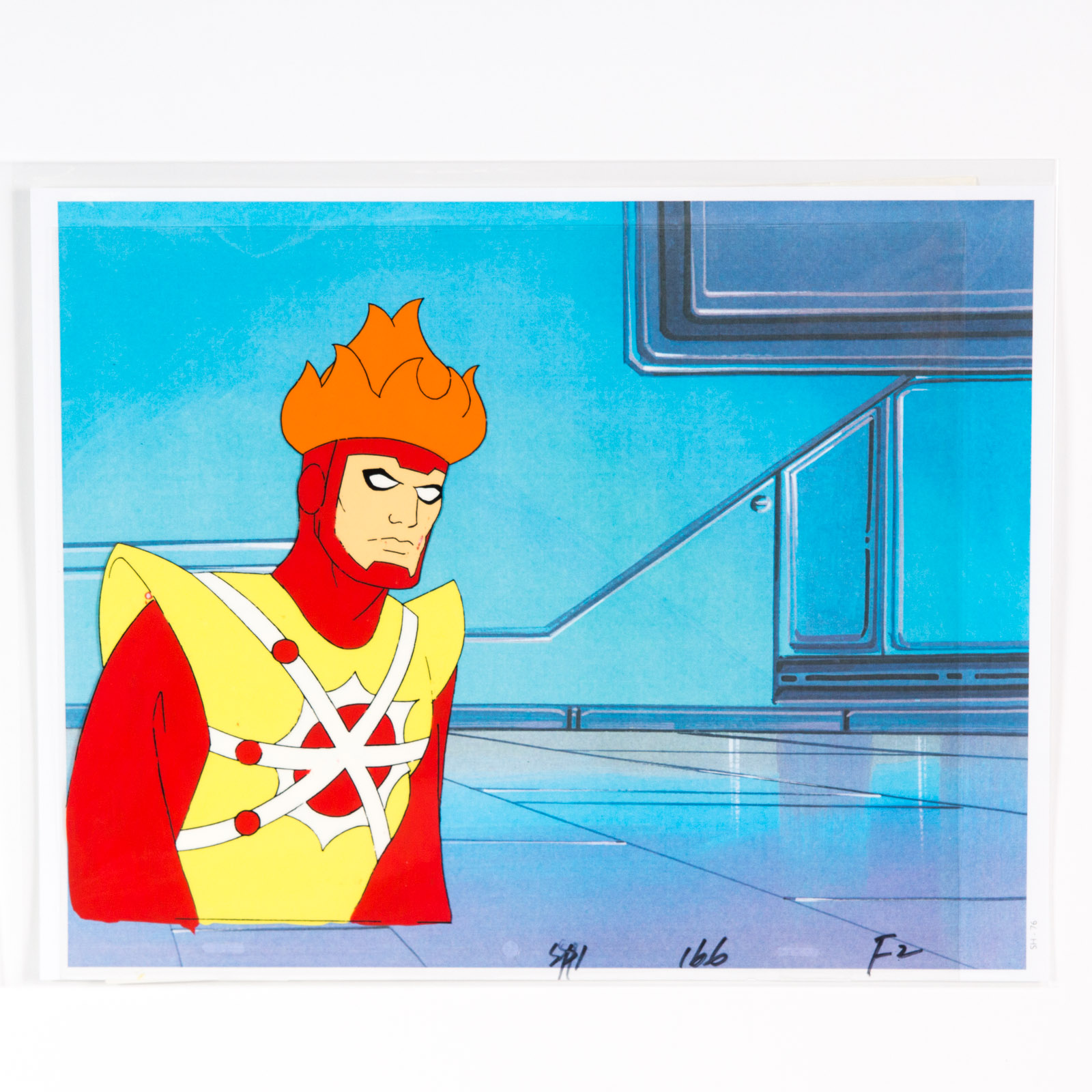 Original 1985 "Super Friends" Firestorm Animation Cel and Production Sketch